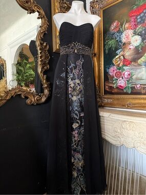 Tony Bowls Black Embroidered Evening Gown